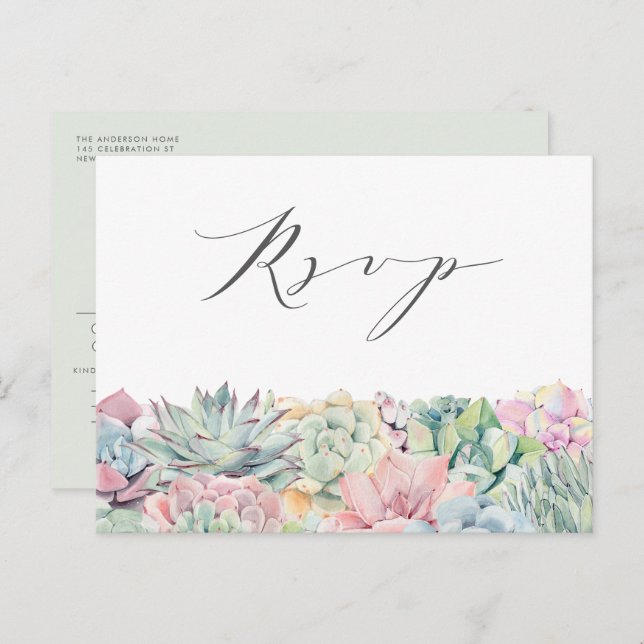 Aquarellpastellfarben Succulents Garland Wedding R Postkarte (Vorne/Hinten)