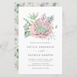 Aquarellpastellfarben Succulents Hochzeit Einladun