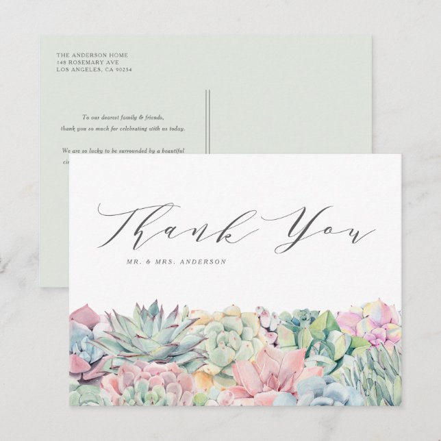 Aquarellpastellfarben Succulents Wedding Vielen Da Postkarte (Vorne/Hinten)