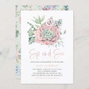 Aquarellpastellfarben Succules Sommersip und sehen Einladung