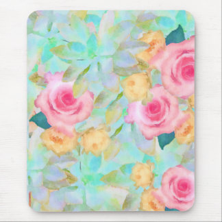 Aquarellpastellfarben Sukkulturen und Rose Mousepad