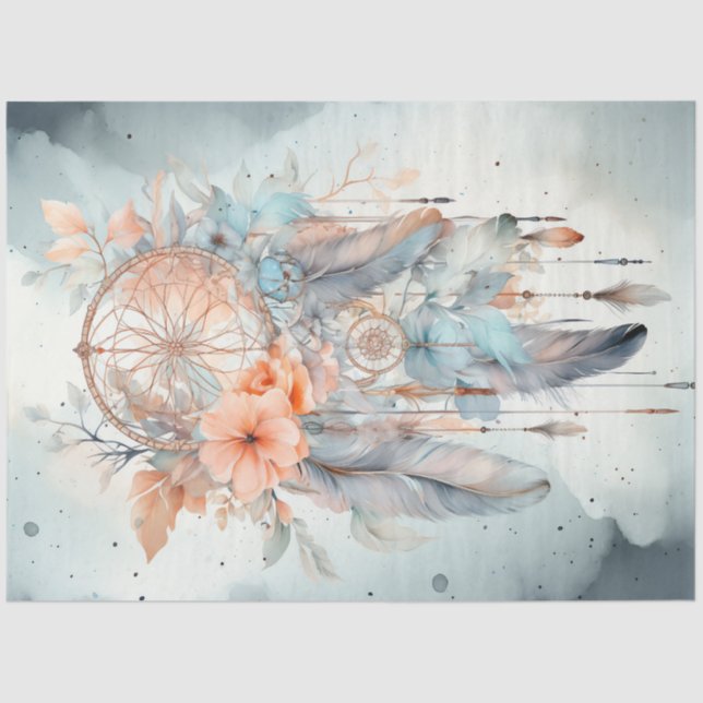 Aquarellpastellgrün Pfirsichblüte Träumer Seidenpapier (Vorderseite)