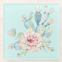 Aquarellpastellkaktus und rosa Blume