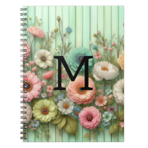 Aquarellpasten mit Monogramm, Blume auf grünem Hol Notizblock
