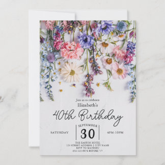 Aquarellpasten Wildblumen 40. Geburtstag Einladung
