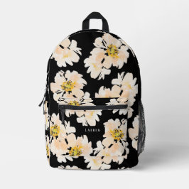 Aquarellpeere Blume auf schwarzen Blumenmustern Bedruckter Rucksack