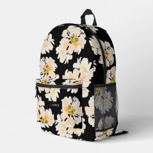 Aquarellpeere Blume auf schwarzen Blumenmustern Bedruckter Rucksack