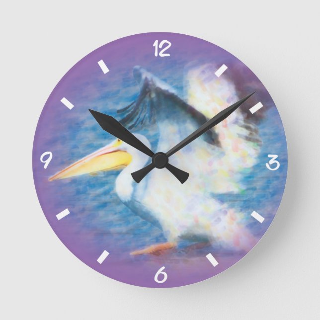 Aquarellpelikan 17 runde wanduhr (Vorderseite)