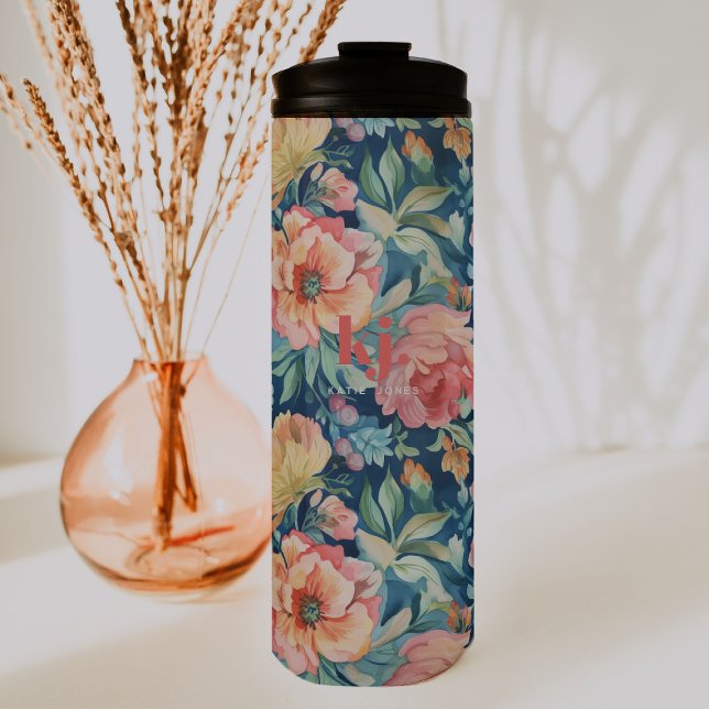Aquarellpeony Floral Monogram Thermosbecher (Von Creator hochgeladen)