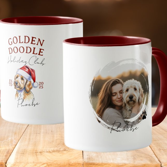 Aquarellpet Portrait Weihnachten Golden Doodle Tasse (Enhance your holiday kitchen set with this Watercolor Pet Portrait Christmas Golden Doodle Mug! )