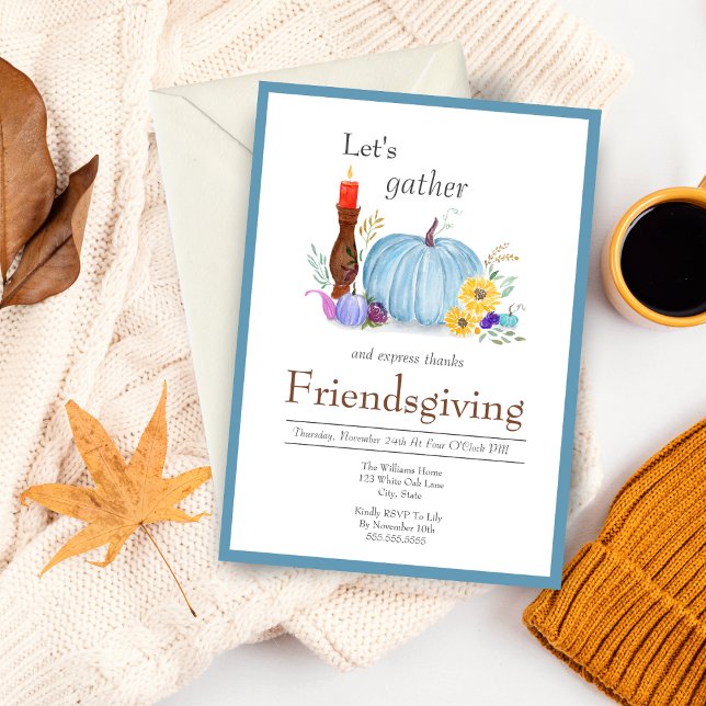 Aquarellpfeifer Pumpkin, Herbst Freundschaft Einladung (Charming Friendsgiving Invite: Soft Watercolors, Pumpkin, Gourds, Flowers, Easy Customization)