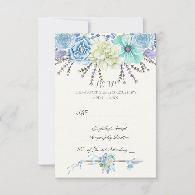 Aquarellpfeile Feathers Floral Boho Tribal RSVP Karte (Vorderseite)