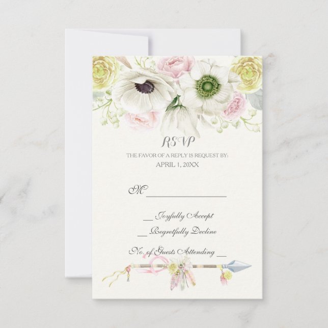 Aquarellpfeile Feathers Floral Boho Tribal RSVP Karte (Vorderseite)