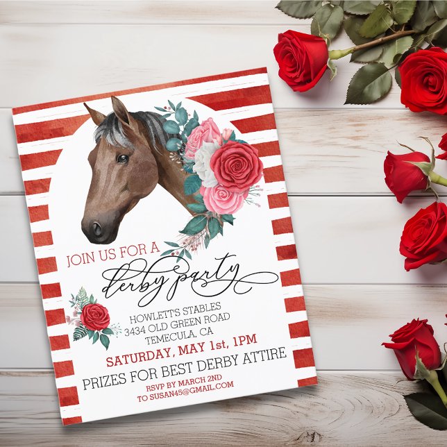 Aquarellpferd Derby Party Rote Rose (Von Creator hochgeladen)