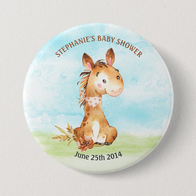 Aquarellpferd-Kinderdusche Button (Vorderseite)