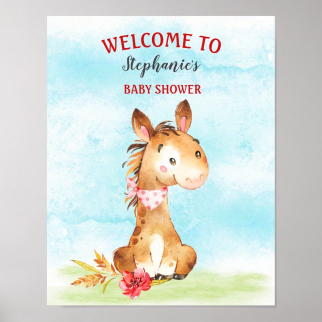 Aquarellpferd-Kinderdusche Poster (Vorne)