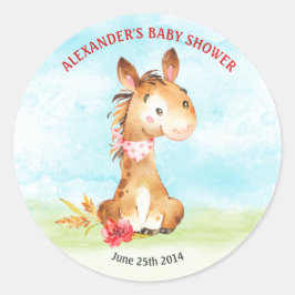 Aquarellpferd-Kinderdusche Runder Aufkleber