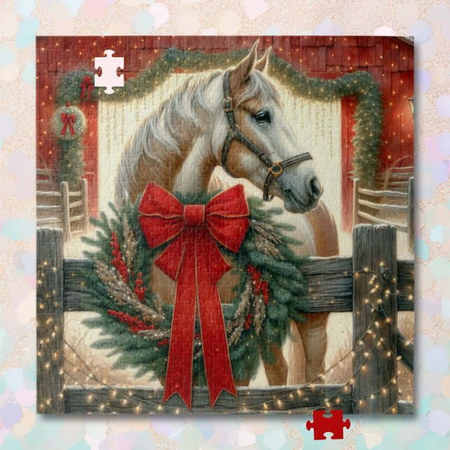 Aquarellpferd und festlicher Bauernhof Weihnachten Puzzle (Von Creator hochgeladen)