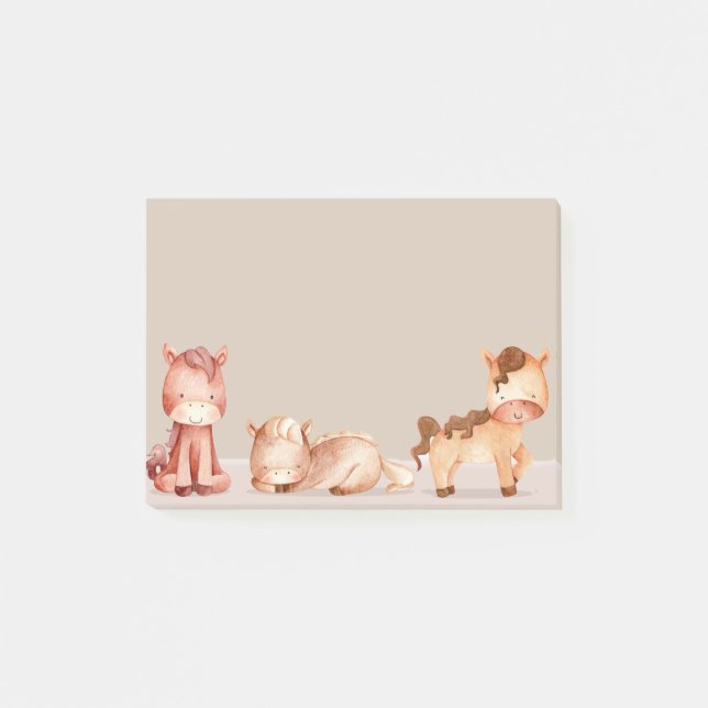 Aquarellpferde Cartoon Zeichnend Niedliche Kunst Post-it Klebezettel (Vorderseite)