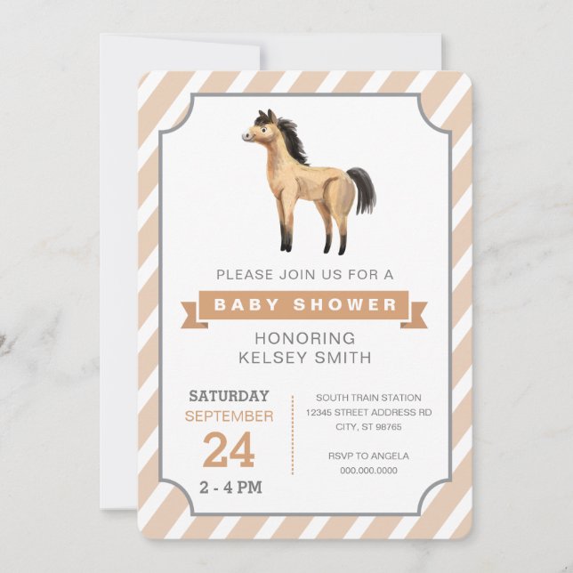 Aquarellpferde Gender Neutral Baby Dusche Einladung (Vorderseite)