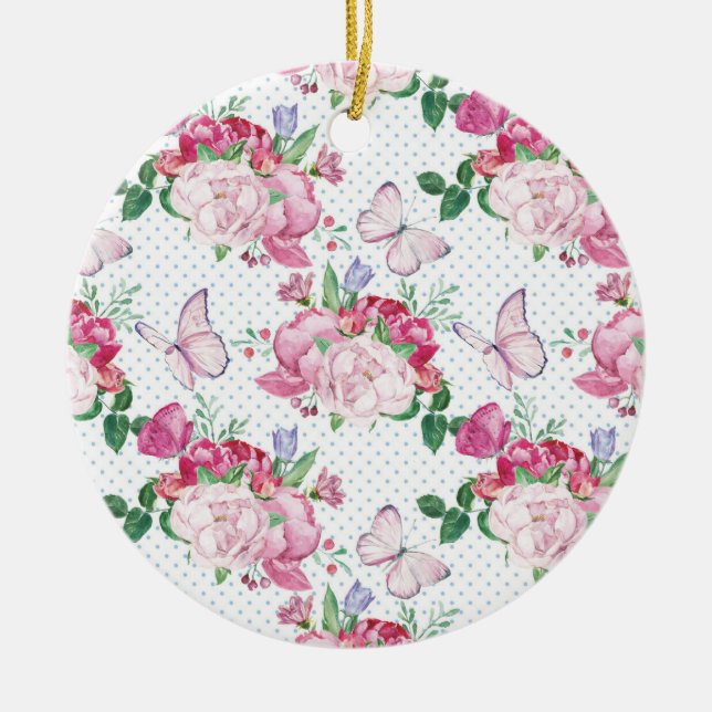 Aquarellpferde, Wasserfarbenschmetterling Keramik Ornament (Vorne)