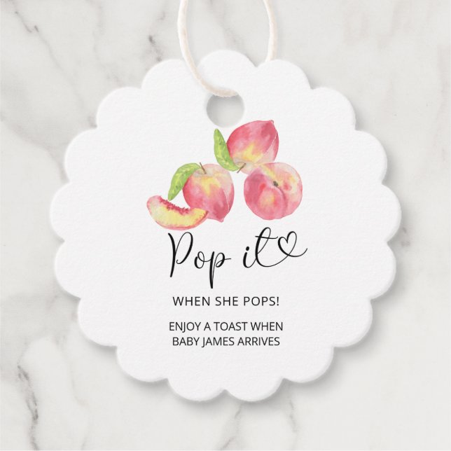 Aquarellpfirsich Pop, wenn sie Pop Baby Dusche Geschenkanhänger (Vorderseite)