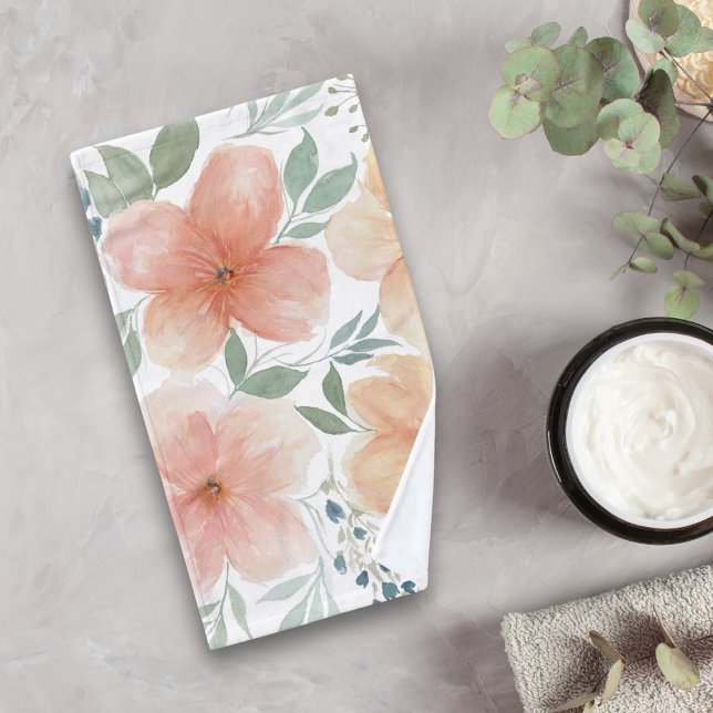 Aquarellpfirsich und grüne Blüte Handtuch (Von Creator hochgeladen)