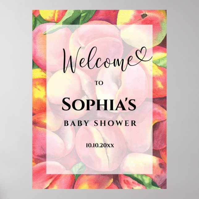 Aquarellpfirsiche Babydusche Poster (Vorne)