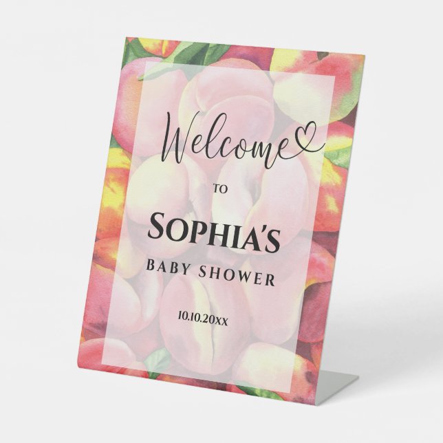 Aquarellpfirsiche Babydusche Sockelschild (Vorderseite)