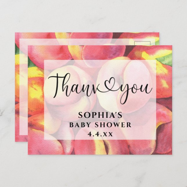 Aquarellpfirsiche - Danke, Baby Dusche Postkarte (Vorne/Hinten)
