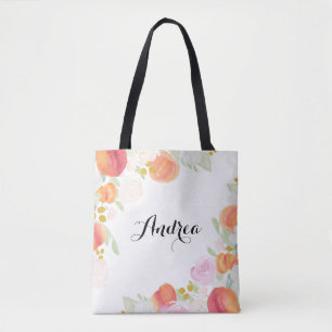 Aquarellpfirsiche Floral Personalisiert Totbeutel