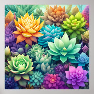 Aquarellpflanze Succulents Collage Poster