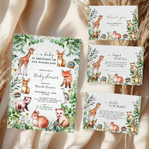 Aquarellpflanze Woodland Tiere Kinderdusche Dankeskarte