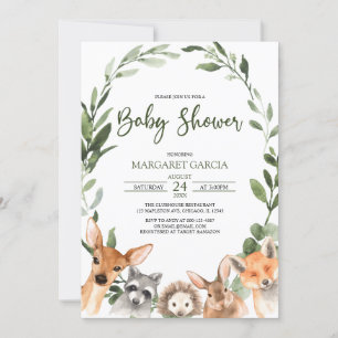 Aquarellpflanze Woodland Tiere Kinderdusche Einladung