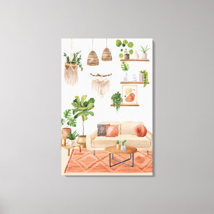 Aquarellpflanzen im Bohemischen Haus Leinwanddruck