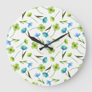 Aquarellpflanzen: Nahtloses florales Muster. Große Wanduhr