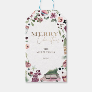 Aquarellpflaume und pinkfarbene Weihnachten Geschenkanhänger