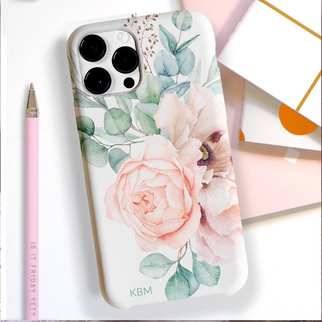 Aquarellpfropfen und Rose mit Ihrer Monogramm Case-Mate iPhone Hülle (Von Creator hochgeladen)