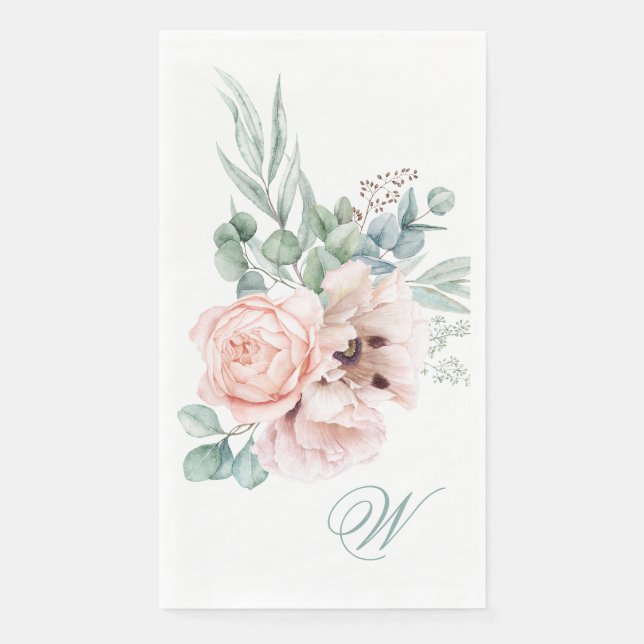 Aquarellpfropfen und Rose mit Ihrer Monogramm Serviette (Vorderseite)