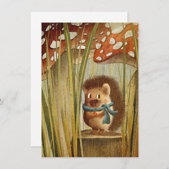 Aquarellpilze Hübscher Igel im Wald Karte (Vorne/Hinten)