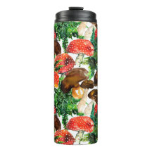 Aquarellpilze und grünes Farnmuster