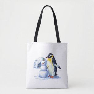 Aquarellpinguin Gebäude ein Schneemann