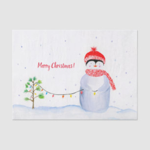 Aquarellpinguin mit Weihnachtsbeleuchtung Seidenpapier