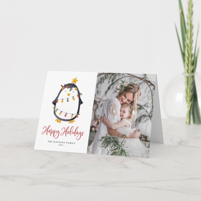Aquarellpinguin Snowglobe Foto Weihnachten (Vorderseite)