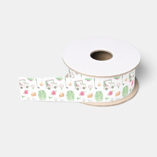 Aquarellpink & Green Golf Cart Turnier Ripsband