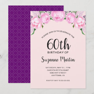 Aquarellpink-Peonies 60. Geburtstagsparty Einladung