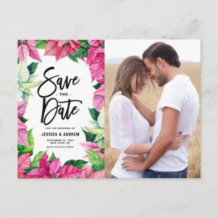 Aquarellpink Poinsettias Foto Save the Date Postkarte
