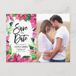 Aquarellpink Poinsettias Foto Save the Date Postkarte