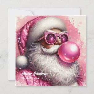 Aquarellpink Santa blühende Rosa Kaugummi Feiertagskarte