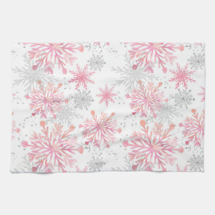Aquarellpink & Silver Glitzer Winterschneeflocken Geschirrtuch